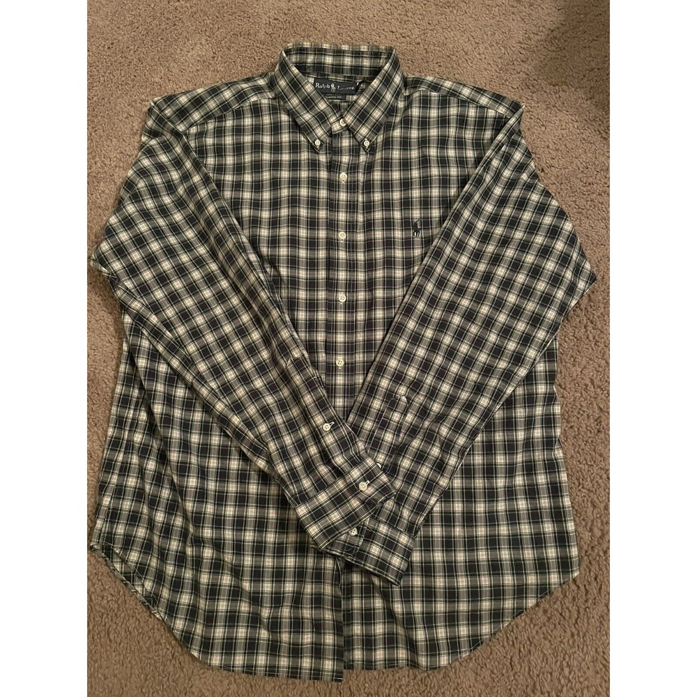 Vintage Polo Ralph Lauren Shirt Mens XL Green Plaid Long Sleeve Button Up